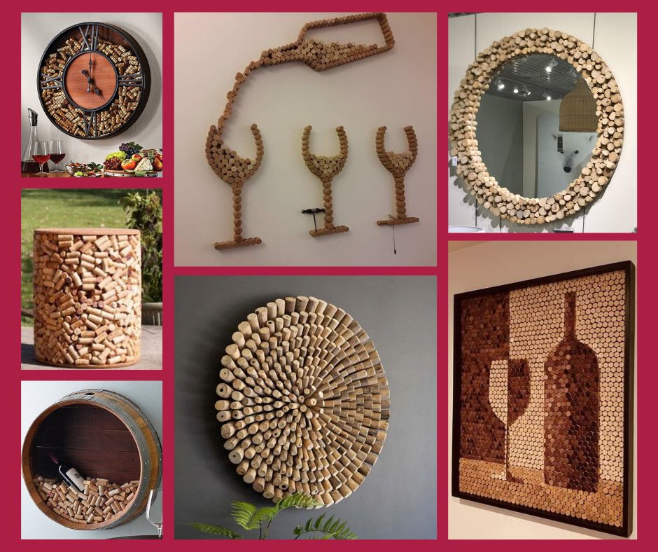 Plusieurs cr&eacute;ations d&eacute;coratives &agrave; partir de bouchons de li&egrave;ge