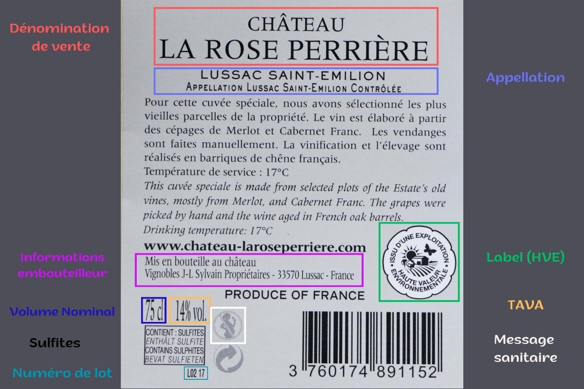 Contre-etiquette Chateau La Rose Perriere
